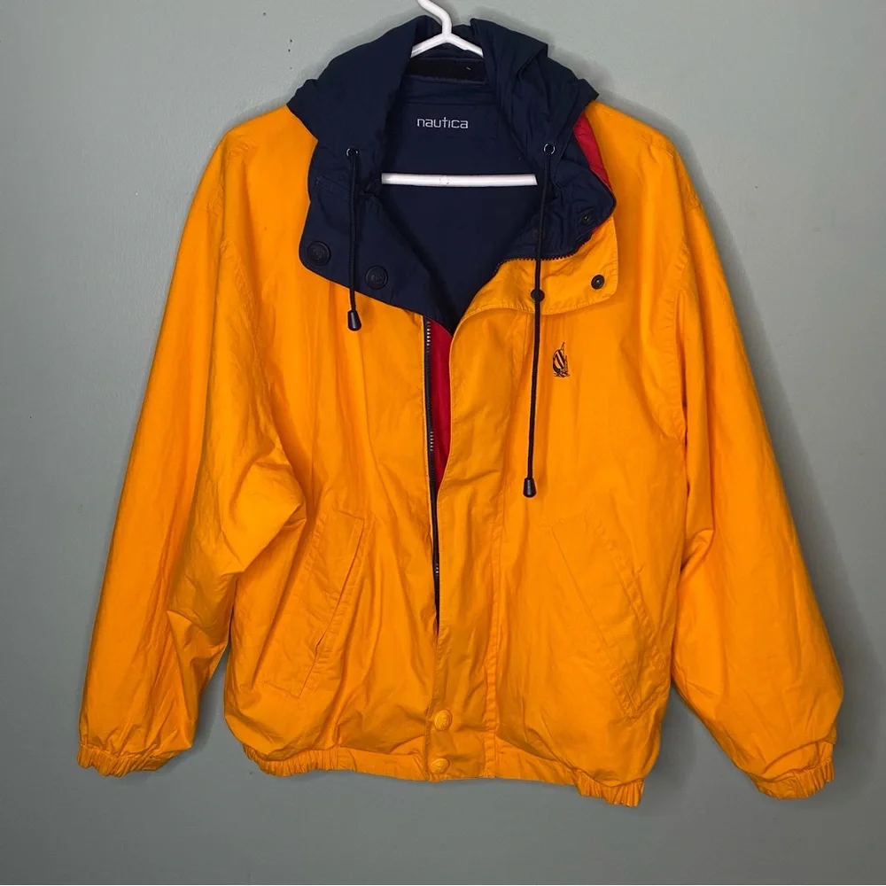 VINTAGE Nautica Double sided Men’s Jacket reversible white blue yellow Small - Picture 12 of 16